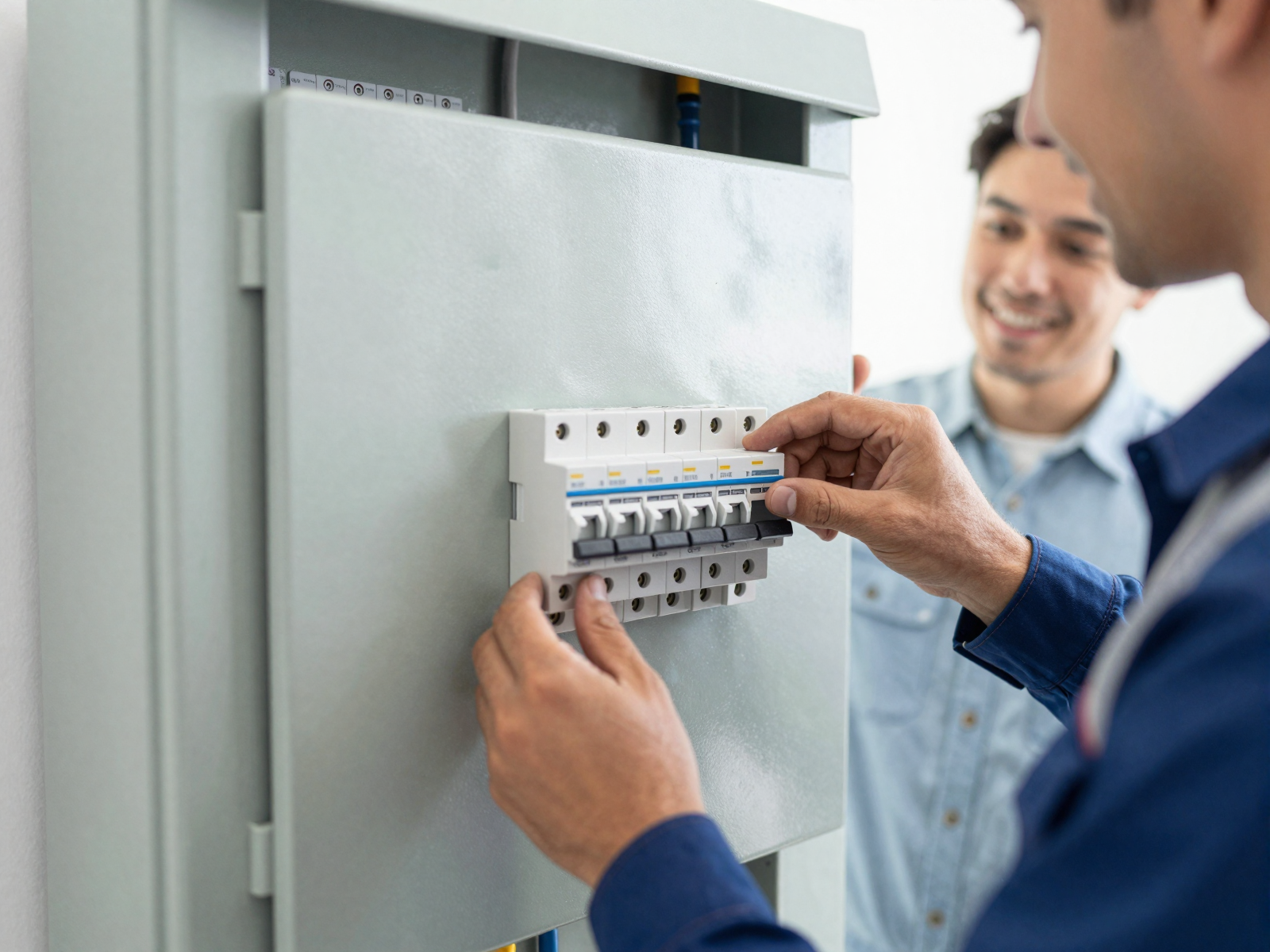 Close-up of professional electrical panel installation